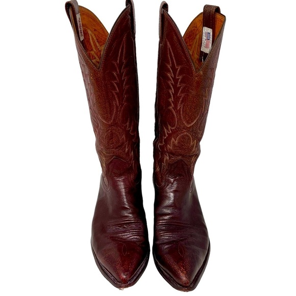 Nocona Leather Western Boots Brown Size 9D Med Pointed Toe Hand Stitched USA - Picture 2 of 16